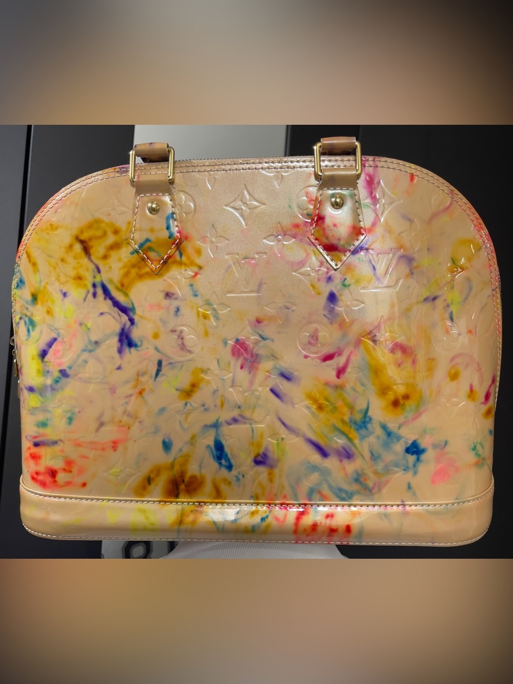 Louis Vuitton Multicolor Patent Leather Tote - Pink/Beige Watercolor Print